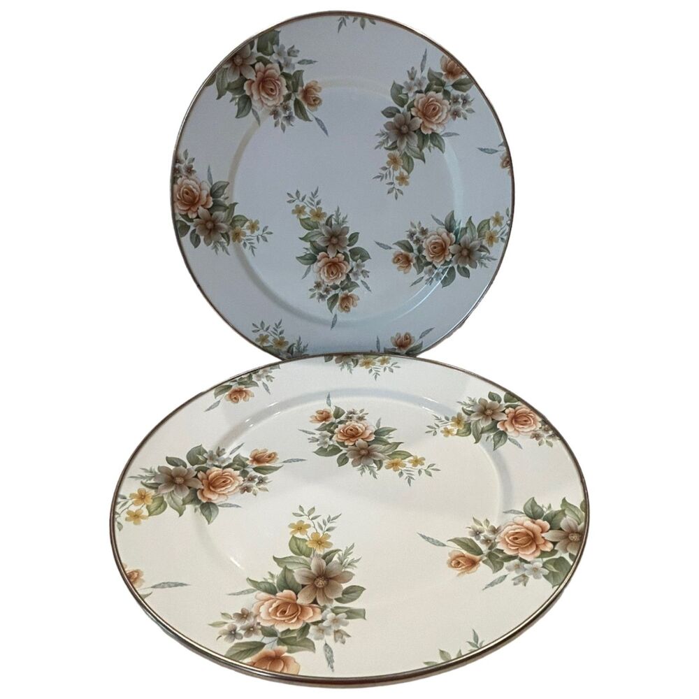 Vintage 1995 Camp MacKenzie-Childs Floral Plates / Chargers ~ 12" (Pair)